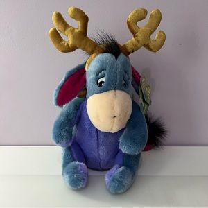 Disney Eeyore Stuffed Animal 14" Plushie Reindeer Jingle Bells Holiday Christmas